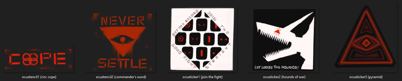 Cross-section of individual assets from the parody poster. October 13th, 2022, saved as unique assets October 16th, 2022.