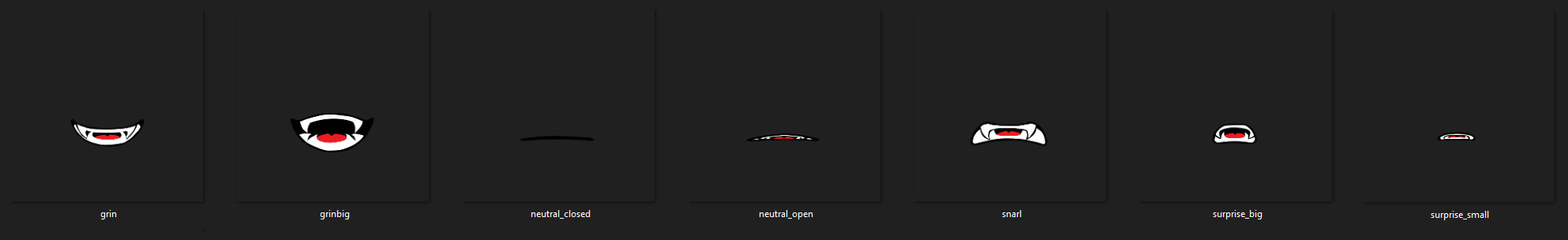 Cross-section of mouth sprites intended for (Mega) Bezel-related cutscenes, unimplemented. These are reworks of the "Beast Mode" ROBLOX face. May 9th, 2022.