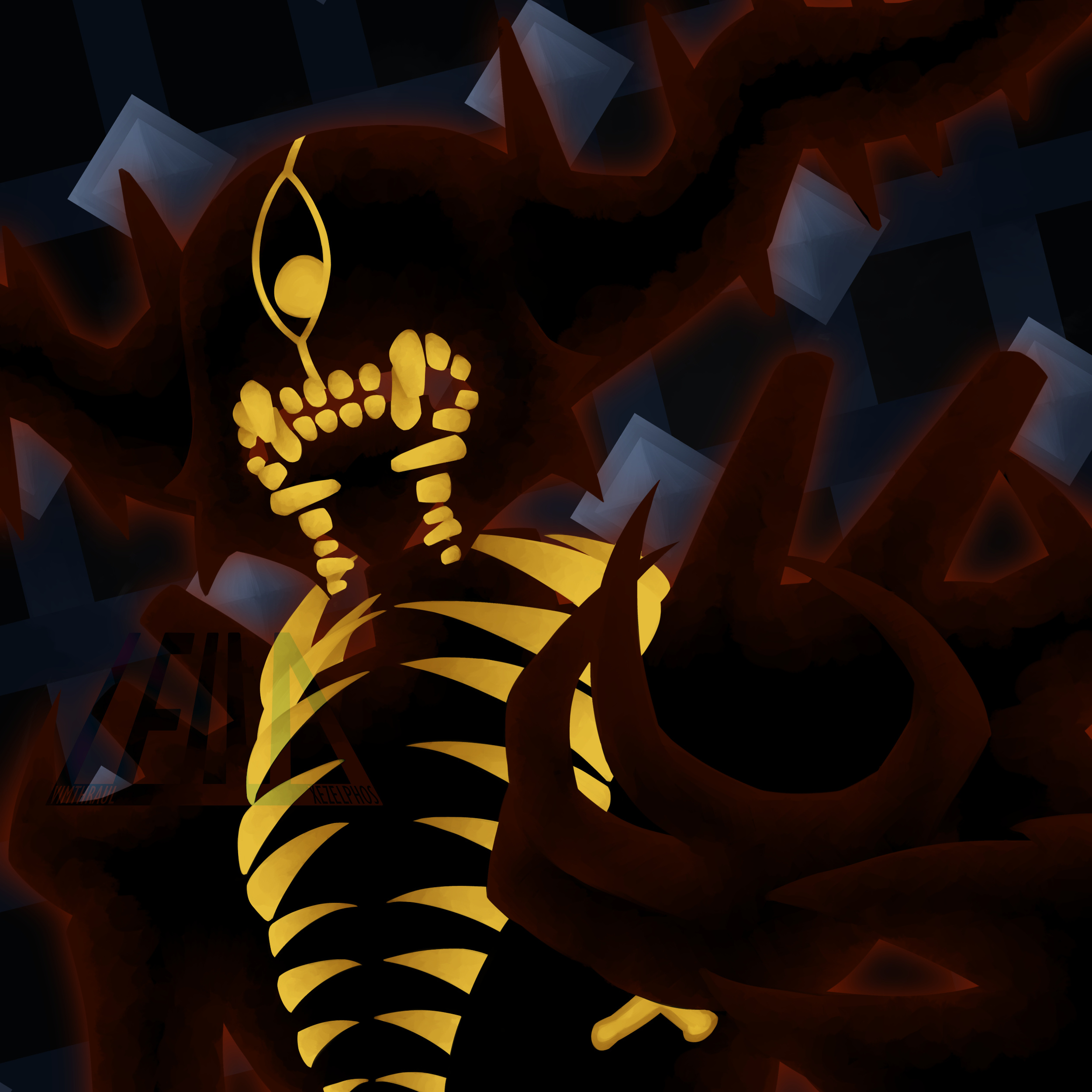 Badge art for Shadowlord, an additional boss planned for (but never implemented in) the "Goober Mode" sub-route of Summer-ish Event 2022. August 21st, 2022.